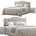Elegant Double Bed With Tufted Headboard Matching Bedside Tables And Soft Beige Bedspread 3d model