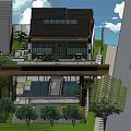 Modern Sales Office Building With Green Roof Grand Entrance And Landscaping