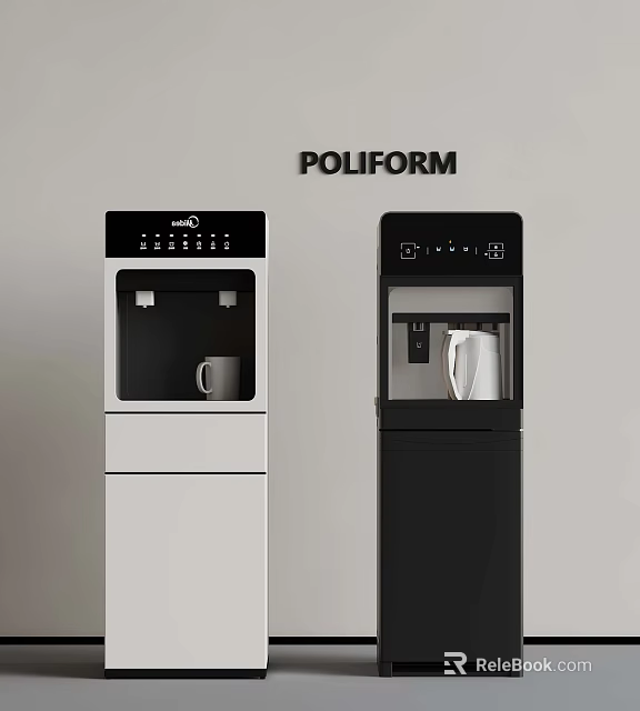 Poliform Modern Water Dispensers In White And Black With Cup And Kettle 3d model 