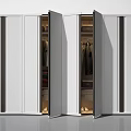 Modern Beige Wardrobe Design With Multiple Doors And Open Interior Storage Spaces 3d model