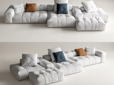 Modern White Modular Sectional Sofa With Brown Blue And White Pillows 3d model