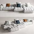 Modern White Modular Sectional Sofa With Brown Blue And White Pillows