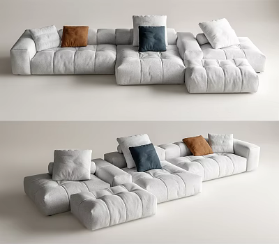 Modern White Modular Sectional Sofa With Brown Blue And White Pillows 3d model