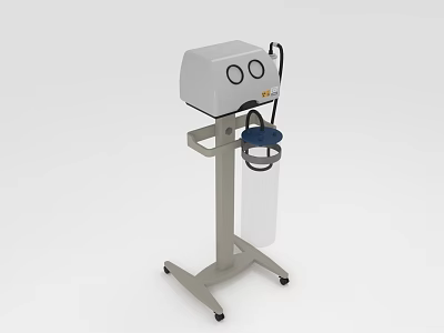 Stand Mounted Medical Device With White Unit Circular Control Knobs Transparent Container And Blue Lid 3d model