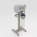 Stand Mounted Medical Device With White Unit Circular Control Knobs Transparent Container And Blue Lid