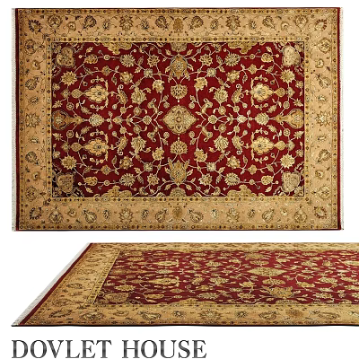 Elegant Red Square Carpet Featuring Intricate Gold Floral Patterns And Classic Border Design 3d model