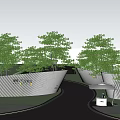 Modern Scenic Feature Wall Design With Striped Texture Trees Grass And Pathway