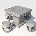 Solid Stone Outdoor Table Square Carved Surface With Four Hollow Design Stools 3d model
