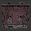 Detailed Red Brick Building Model Covered With Vines Green Roof And Graffiti Door