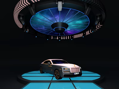 Futuristic Circular Display Platform With Starry Sky Ceiling And Luxury Car 3d model