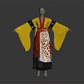 Traditional Yellow Costume With Red And White Accents And Wide Sleeves Design