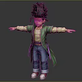Anime Style 3D Character With Spiky Black Hair Green Coat Blue Jeans And Open Arms