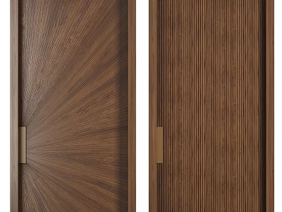 Modern Security Door With Wood Grain Texture And Vertical Stripe Design Featuring Metal Handle 3d model