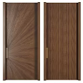 Modern Security Door With Wood Grain Texture And Vertical Stripe Design Featuring Metal Handle