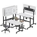 Modern Mobile Office Desk Workspace With Whiteboard And Rolling Chairs On Wheels