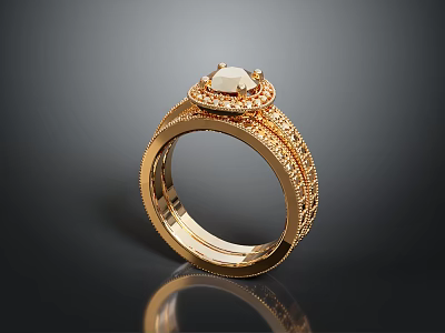 Elegant Gold Fashion Ring With Central Gemstone And Intricate Filigree Band Design 3d model