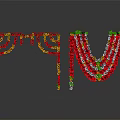 Decorative Flower Arches With Red Garlands Orange Tassels Green Accents And Reflective Base Design