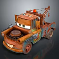 Rusty Cartoon Tow Truck With Big Eyes Orange Warning Light And Crane