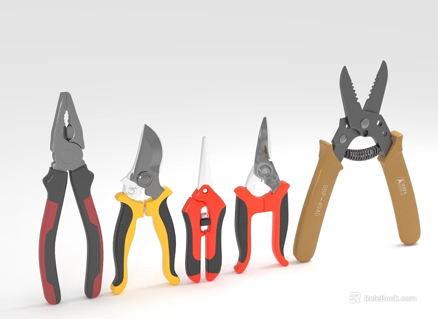 Various Colored Pliers Multiple Types Hardware Tools On White Background 3d model 