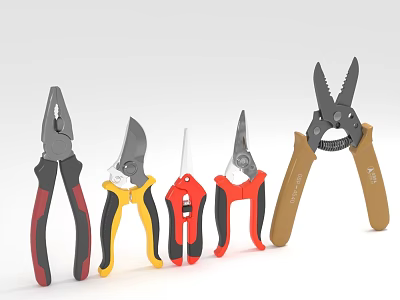 Various Colored Pliers Multiple Types Hardware Tools On White Background 3d model