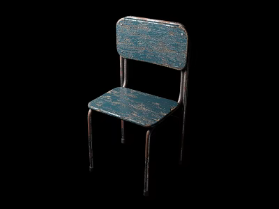 Vintage Blue Single Chair with Distressed Metal Frame Seat and Backrest 3d model