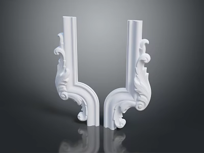 Intricate Plant Inspired Carved White Decorative Scroll Elements For Home Decor 3d model