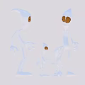 Blue Transparent Cartoon Characters With Pointed Hats And Yellow Eyes