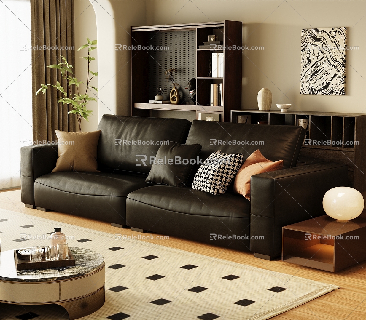 Quiet retro three-person sofa 3d model