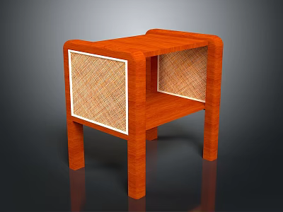 Orange Wooden Side Table With Woven Texture Panels And Modern Minimalist Design 3d model
