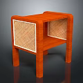 Orange Wooden Side Table With Woven Texture Panels And Modern Minimalist Design