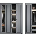 Modern Grey Wardrobe With Multi Panel Doors Interior Lighting And Organized Storage Compartments