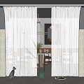 Modern Curtains With Sheer White Gray Beige Panels Living Room Green Plant And Cat Decor