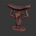 Decorative Pillow Featuring Wooden Sculpture Design Seated Figure Holding Banana Shaped Object
