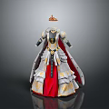 Royal Elegant White Red Dress With Golden Decorations Crown And Long Cloak