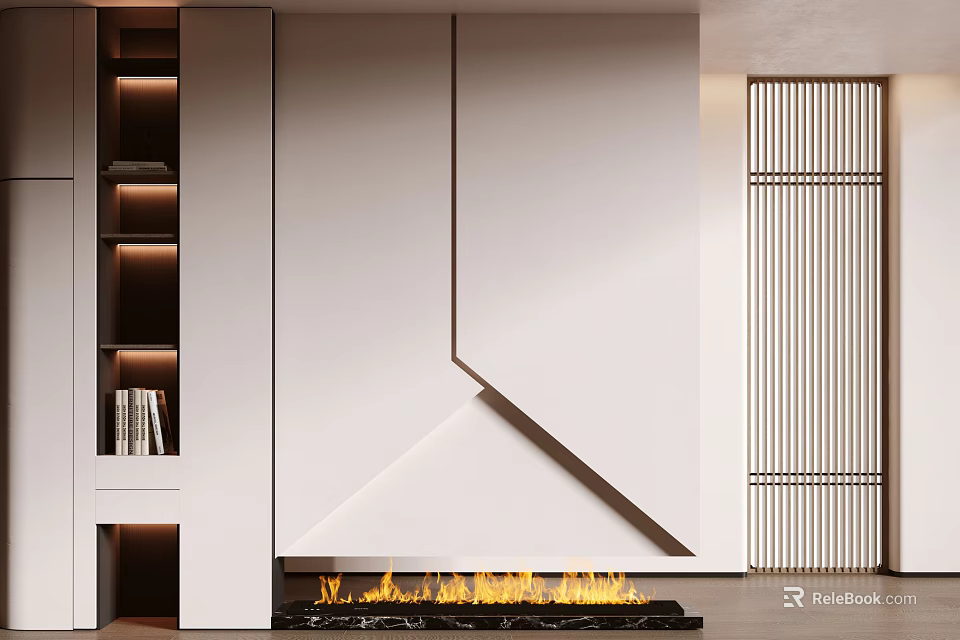 Modern Entryway And Side Cabinet Design With White Finish And Soft Ambient Lighting 3d model 