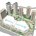 Modern Hotel Building With High Rise Towers Podium And Central Plaza Landscaping