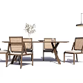 Modern Dining Table Set With Rectangular Wooden Table Rattan Chairs And Floor Lamp 3d model