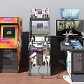 Colorful Retro And Modern Arcade Game Machines As Entertainment Appliances For Gaming Areas