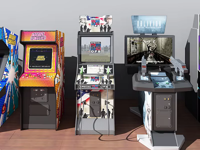 Colorful Retro And Modern Arcade Game Machines As Entertainment Appliances For Gaming Areas 3d model
