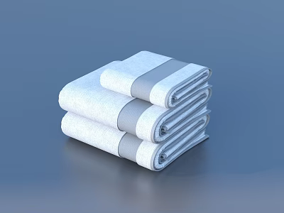 Soft Stacked Towels With White And Gray Stripes For Home Use 3d model