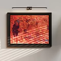 Abstract Painting With Red Orange Hues Dark Brush Strokes Striped Light Shadows In Black Frame