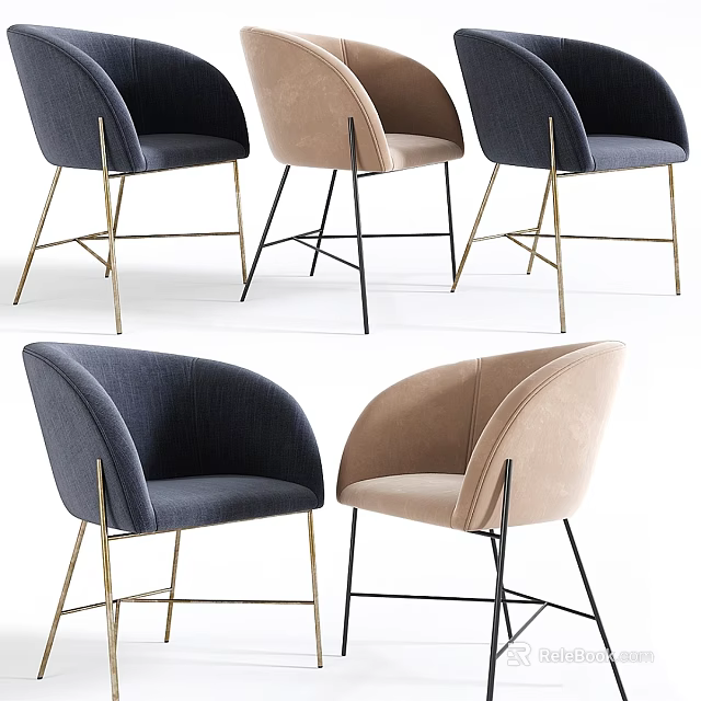 Elegant Modern Accent Chairs In Navy And Beige With Metal Legs Design 3d model 