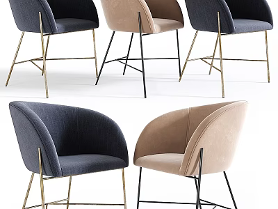 Elegant Modern Accent Chairs In Navy And Beige With Metal Legs Design 3d model