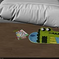 Crocodile Shaped Kids Rug With Colored Pencils And Drawing Paper On Wooden Floor