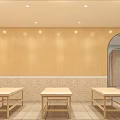 SPA Sauna Interior Design With Marble Walls Arches Bathtubs And Corridor Lighting