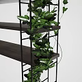 Decorative Display Shelf with Metal Frame Wooden Shelves and Green Ivy Plants