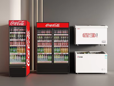 Commercial Coca Cola Display Refrigerators And White Horizontal Freezers For Business 3d model