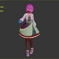 3D Blue Hair Character In Black White Maid Outfit With Red Bow And Lace Trim
