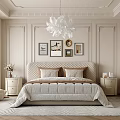 Elegant Bedroom Interior Design With Chandelier Framed Pictures Bed Nightstands And Soft Rug