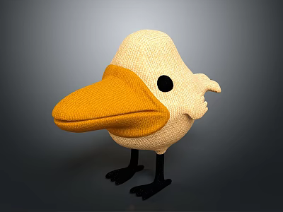 Knitted Bird Plush Character With Cream Colored Body Orange Beak Black Eyes And Black Legs 3d model